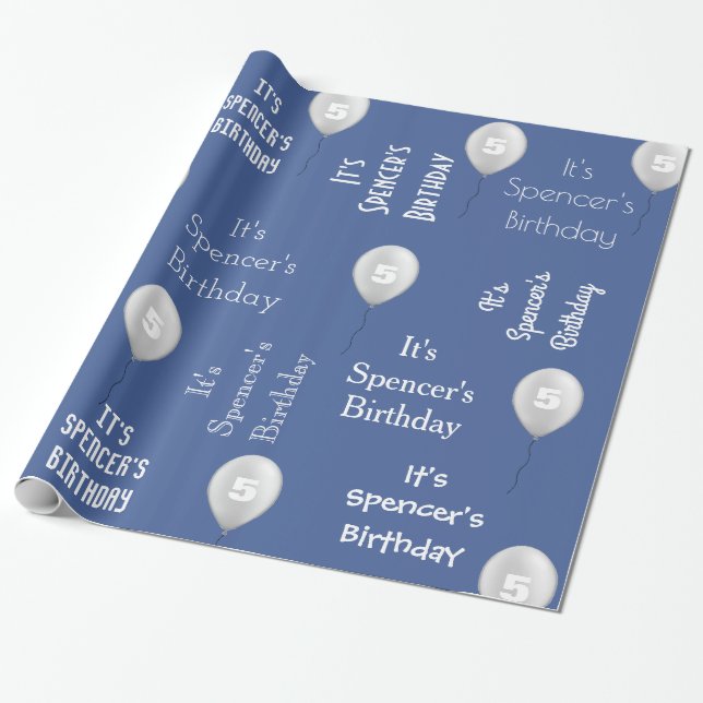 Papel De Regalo Nombre y edad personalizados Azul de cumpleaños (Desenrollado)