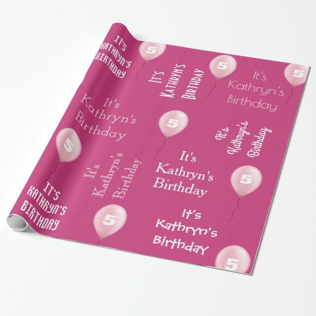 Papel De Regalo Nombre y edad personalizados Pink (Desenrollado)