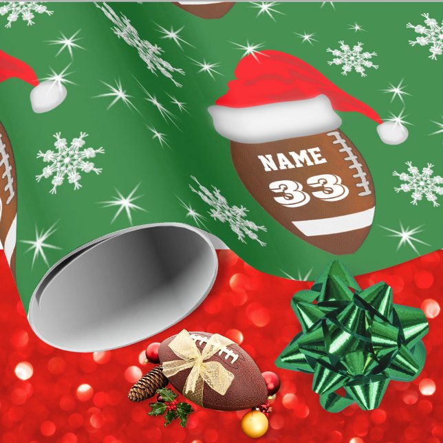 Papel De Regalo Nombre y número de Navidades de fútbol envolver pa (Football Christmas Wrapping Paper. Gift Wrap for Football. Personalized, football gift wrap. Green.)