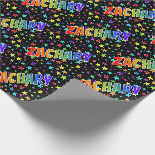 Papel De Regalo Nombre "ZACARIAS" del arco iris + Estrellas
