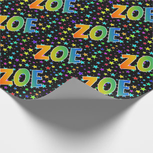 Papel De Regalo Nombre "ZOE" del arco iris + Estrellas