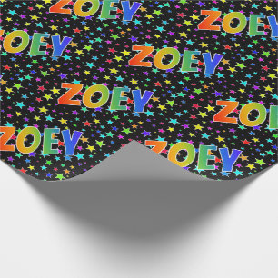 Papel De Regalo Nombre "ZOEY" del arco iris + Estrellas