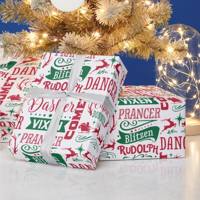 Papel De Regalo Nombres de renos de navidades (Vacaciones)