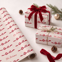 Papel De Regalo Nombres Personalizados Lazo Rojo Regalo Navideño