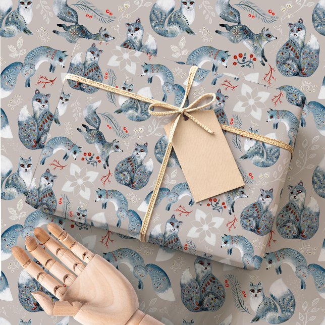 Papel De Regalo Nordic Folk Foxes | Scandinavian Winter Woodland (Subido por el creador)