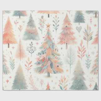 Papel De Regalo Nordic Pastel Pink and Green Christmas Tree 