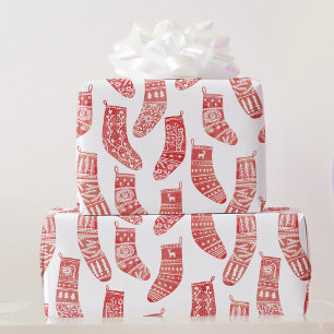 Papel De Regalo Nordic Stockings Scandinavian Christmas Red White