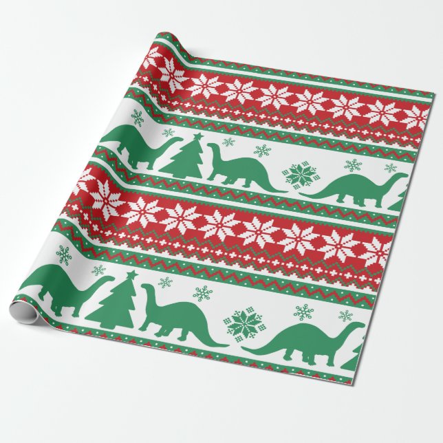 Papel De Regalo Nórdico Fair Isle Brontosaurus Dinosaurs Sweater (Desenrollado)