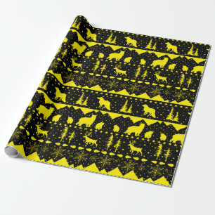 Papel De Regalo Nórdico Sweater Black And Yellow Winter Animals