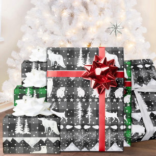 Papel De Regalo Nórdico Sweater Gray Plaid White Winter Animales