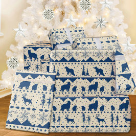 Papel De Regalo Nórdico Sweater Navy Blue Winter Animals Beige