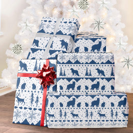 Papel De Regalo Nórdico Sweater Navy Blue Winter Animals White