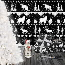 Papel De Regalo Nórdico Sweater White Winter Animals Black