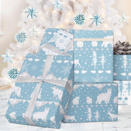 Papel De Regalo Nórdico Sweater White Winter Animals Blue Sky