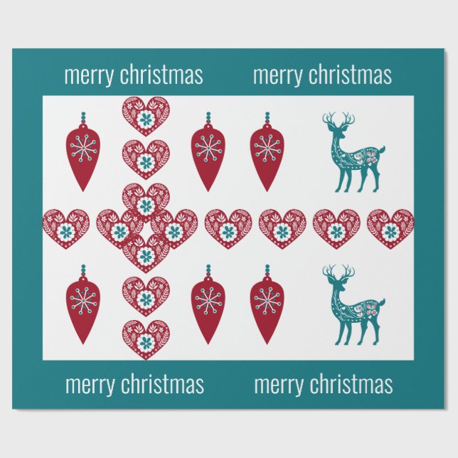 Papel De Regalo Nórdicos cruzados Renos Escandinavos Feliz Navidad (Superficie plana)