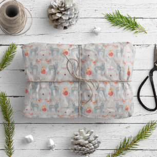 Papel De Regalo Nórdicos Renos Árbol de Navidad Gris floral