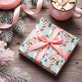 Papel De Regalo North Pole Elf Workshop Santa Claus Pink Village