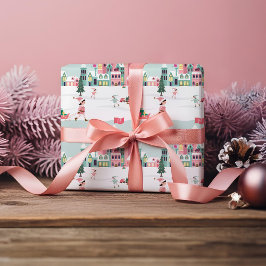 Papel De Regalo North Pole Elf Workshop Santa Claus Pink Village