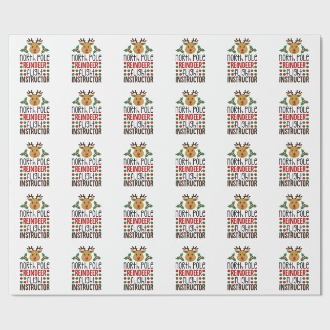 Papel De Regalo North Pole Reindeer Flight Instructor Christmas  (Superficie plana)