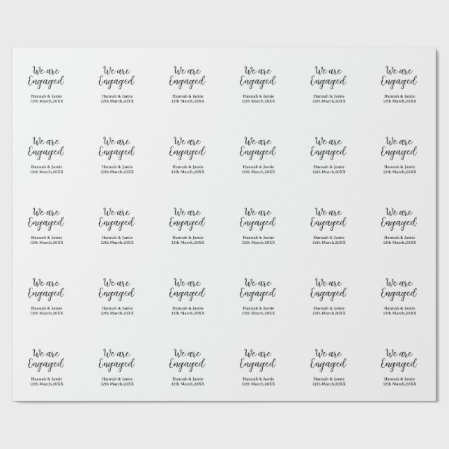 Papel De Regalo Nosotros estamos comprometidos nombre fecha caligr (Superficie plana)