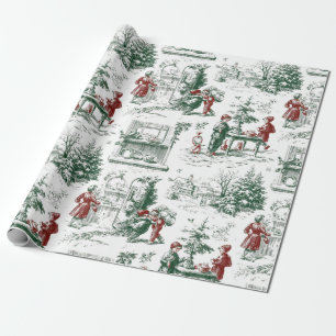 Papel De Regalo Nostálgico Vintage Rojo Verde Navidad Santa Claus
