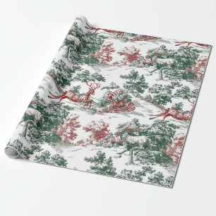 Papel De Regalo Nostálgico Vintage Rojo Verde Navidad Santa Claus