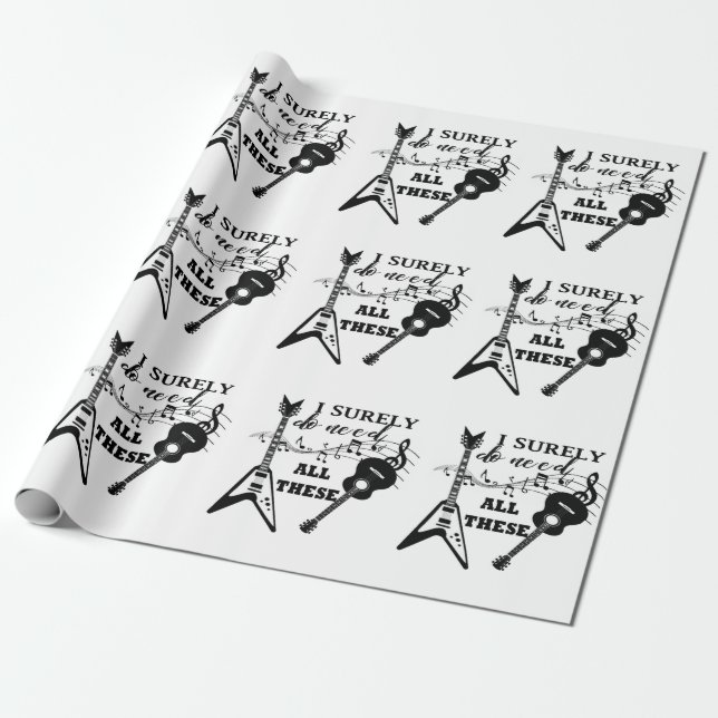 Papel De Regalo Nota de música de Guitars eléctricos y acústicos (Desenrollado)