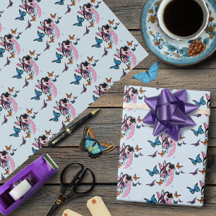 Papel De Regalo Nota de Música Fantasía Azul Hada Rosa Caprichosa