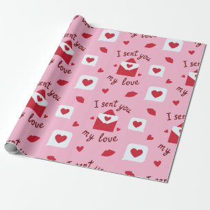 Papel De Regalo Notas de amor y corazones rosados románticos del d