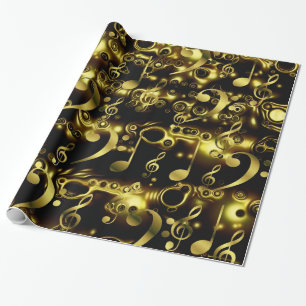 Papel De Regalo notas de música dorada