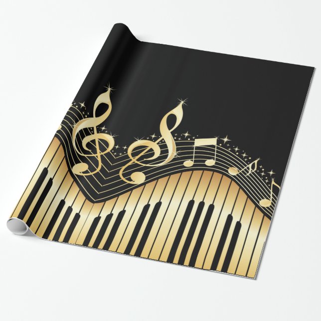 Papel De Regalo Notas de música en negro y oro (Desenrollado)