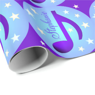 Papel De Regalo Notas Musicales Círculos Azules Estrellas Personal