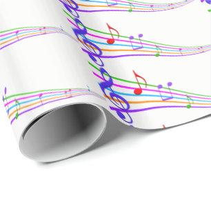 Papel De Regalo notas musicales de arco iris sobre blanco