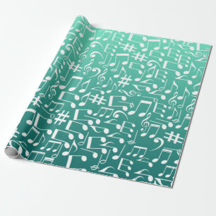 Papel De Regalo Notas musicales de azul verde turquesa aguamarina
