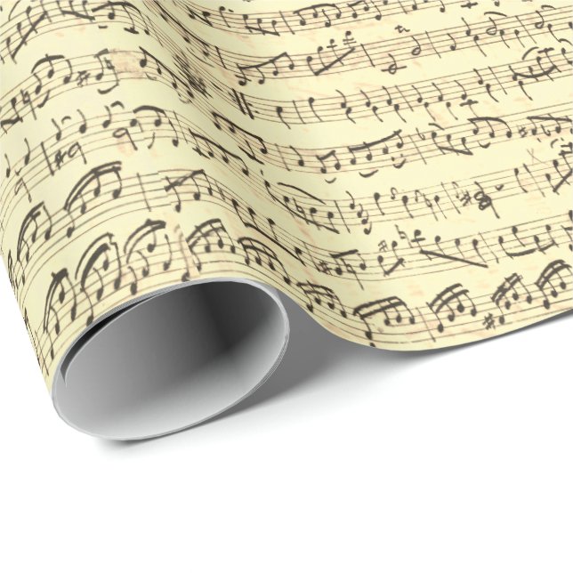 Papel De Regalo Notas musicales de hojas de cosecha manuscritas (Esquina del rollo)