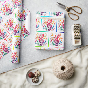 Papel De Regalo Notas musicales del arcoiris con caras animadas