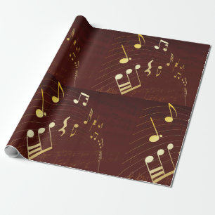 Papel De Regalo Notas Musicales Doradas Elegantes