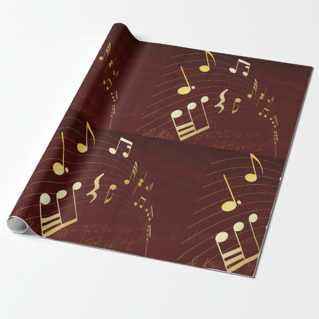 Papel De Regalo Notas Musicales Doradas Elegantes (Desenrollado)