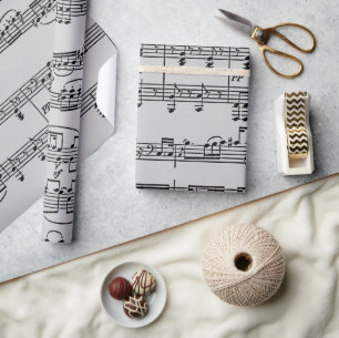 Papel De Regalo Notas musicales en blanco y negro
