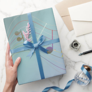 Papel De Regalo Notas musicales gradiente de azul verdoso y lavand