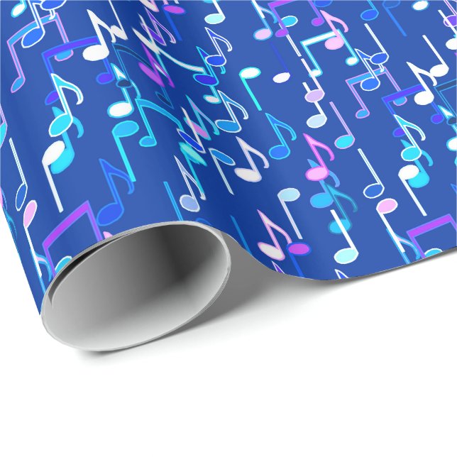 Papel De Regalo Notas musicales impresas - azul índigo, multi (Esquina del rollo)
