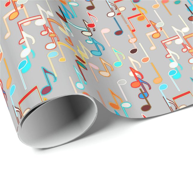 Papel De Regalo Notas musicales impresas - Gris medio, multi (Esquina del rollo)