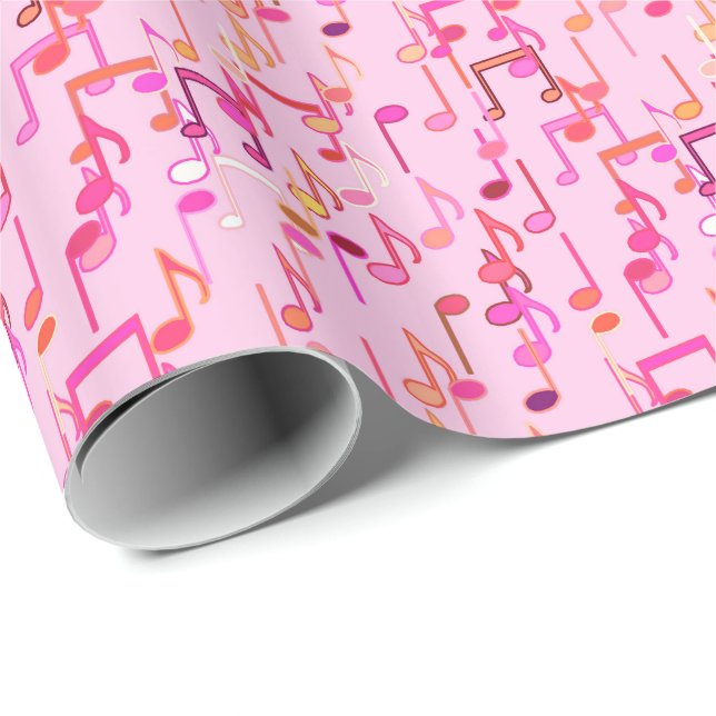 Papel De Regalo Notas musicales impresas - rosa, multi (Esquina del rollo)