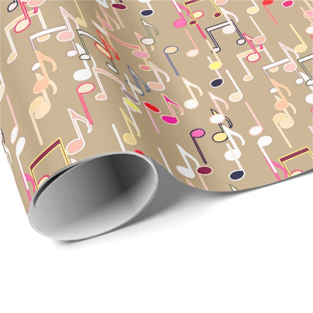 Papel De Regalo Notas musicales impresas - taupe tan, multi (Esquina del rollo)