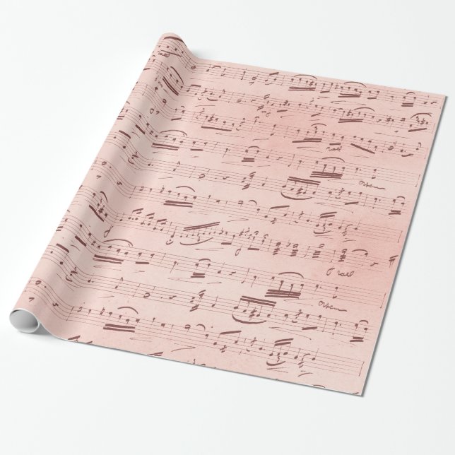 Papel De Regalo Notas musicales rosas (Desenrollado)