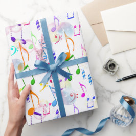 Papel De Regalo Notas musicales y burbujas