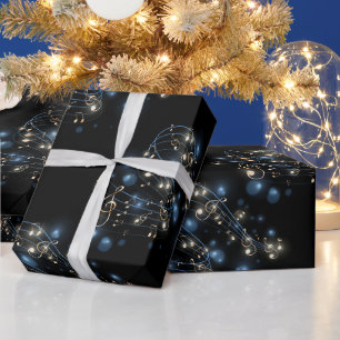 Papel De Regalo Notas musicales y luces de vacaciones