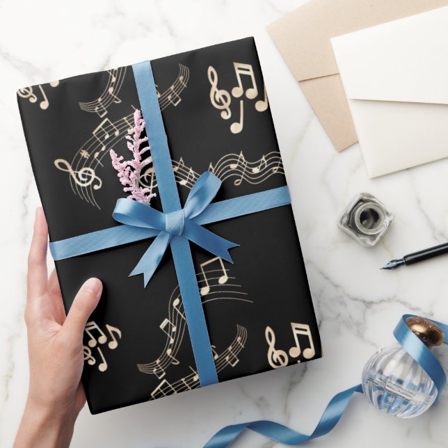 Papel De Regalo Notas sobre la música dorada en Black Medium (Regalar)