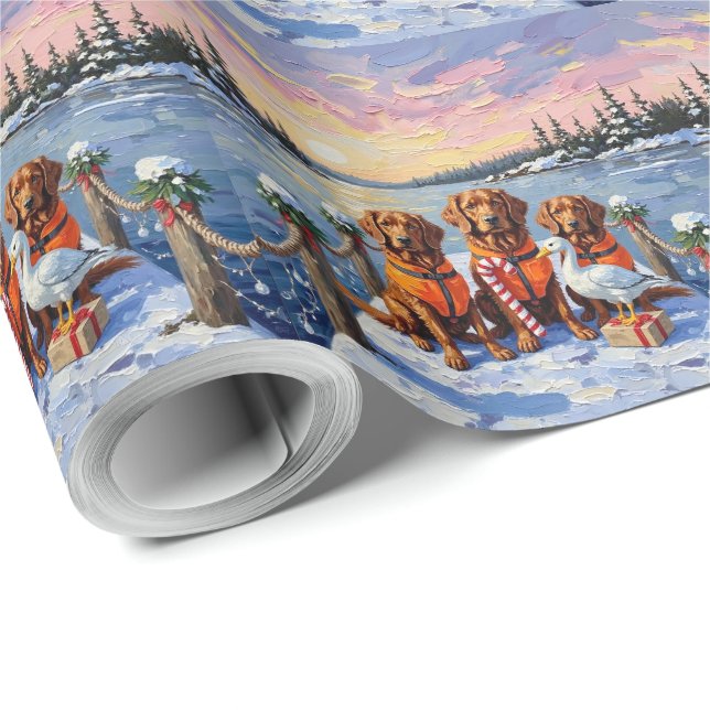 Papel De Regalo Nova Scotia Duck Toller Christmas Frozen Lake (Esquina del rollo)