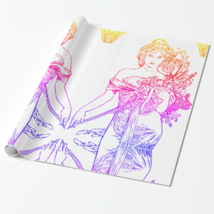 Papel De Regalo Noveau Art Nouveau Alphonse Mucha mujer con flores